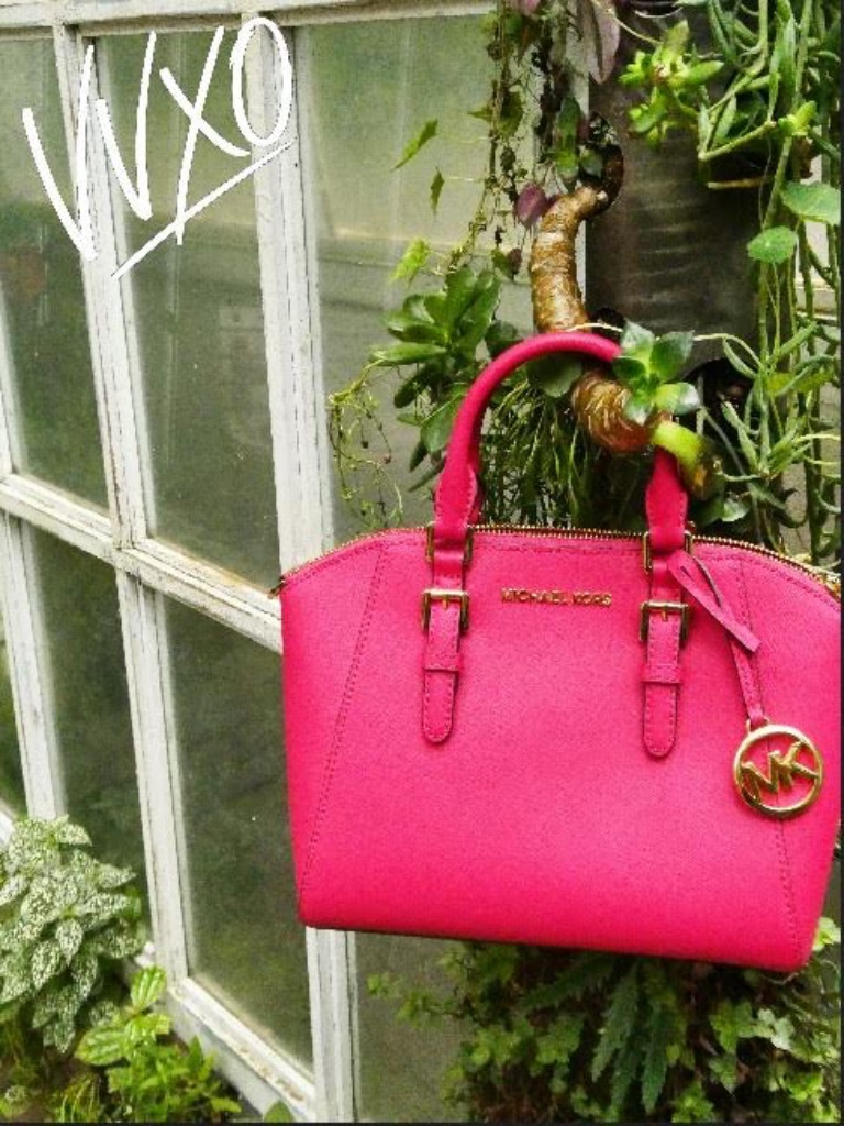 Michael Kors Fuchsia Saffiano Dome Satchel With Gold Hardware